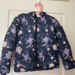 Gymboree Floral Kids Puffer Jacket - Navy and Purple